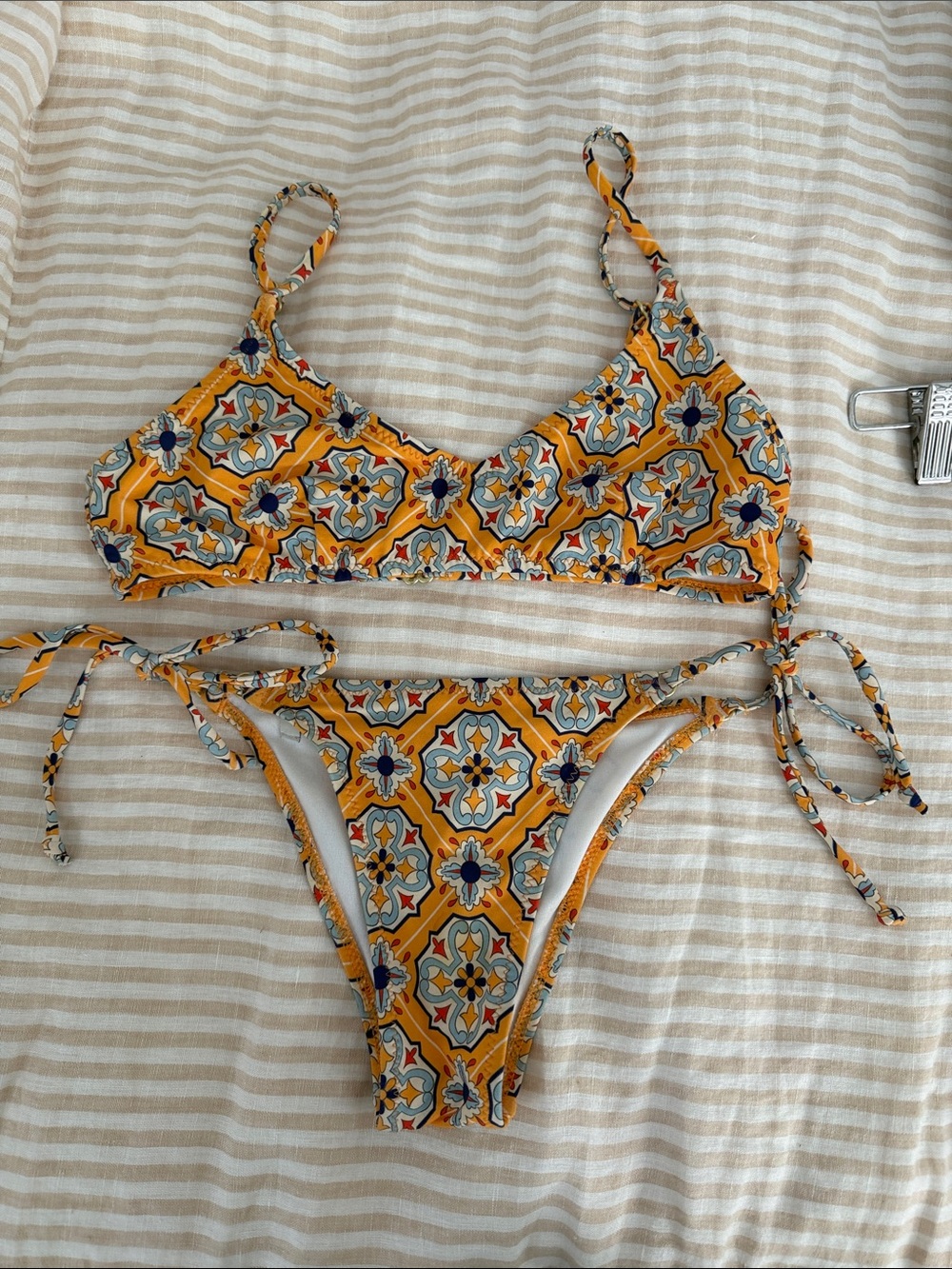 Rhythm. Yellow Tile-Print String Bikini